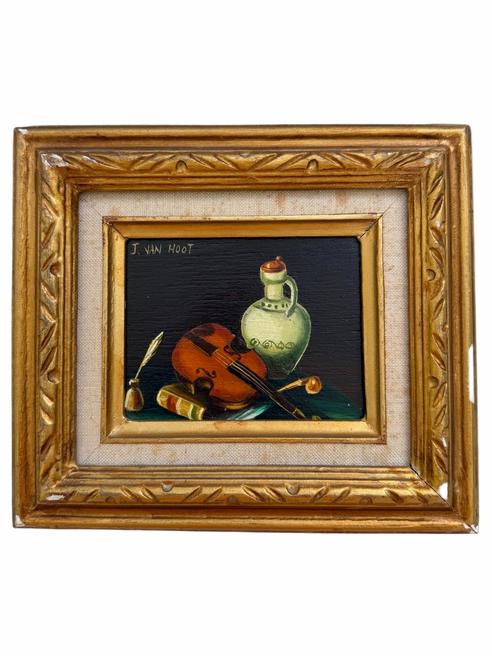 J. Van Hoot Vintage Original Miniature Oil Still Life Painting  Dutch-American